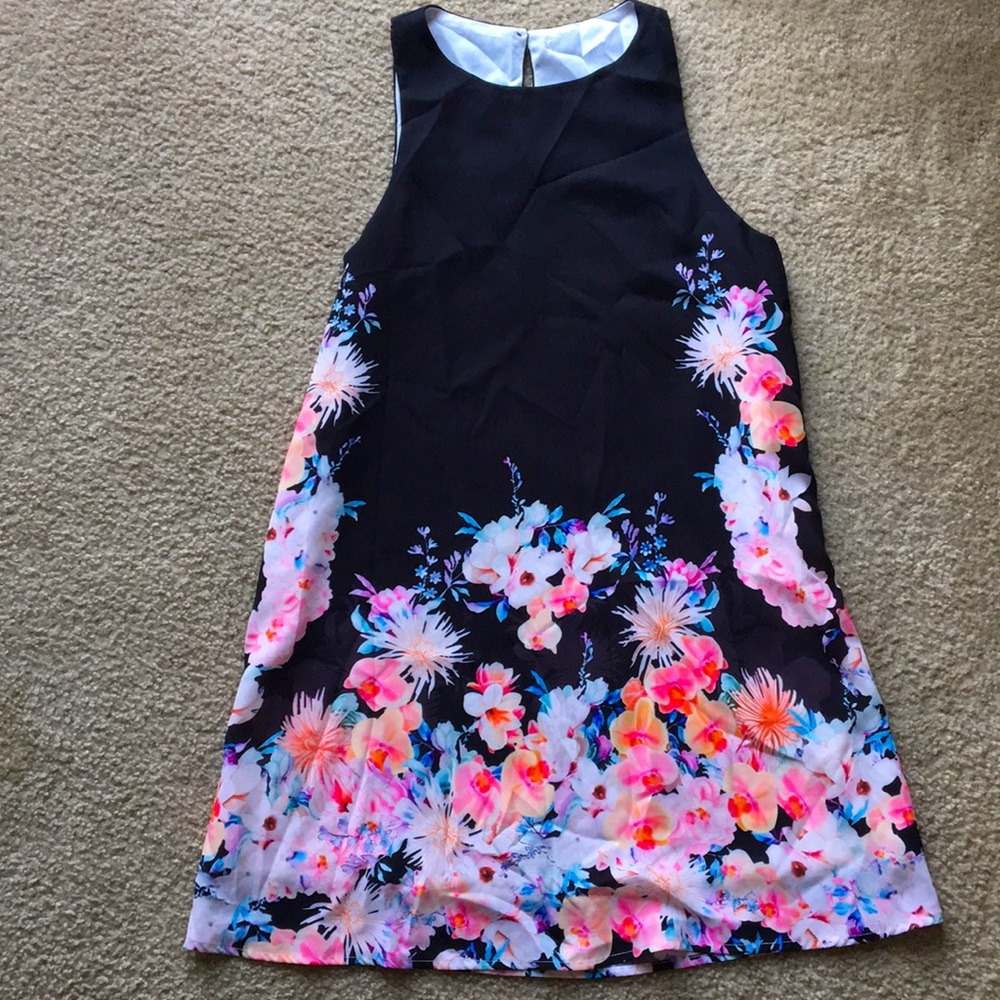 Shein floral flowy black dress